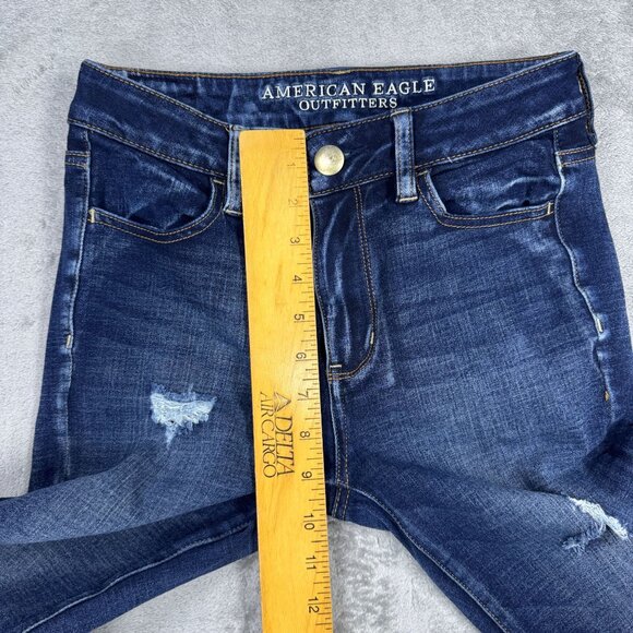 American Eagle 360 Super Stretch Skinny Jeans Womens Mid Rise Distressed Denim - Picture 10 of 10